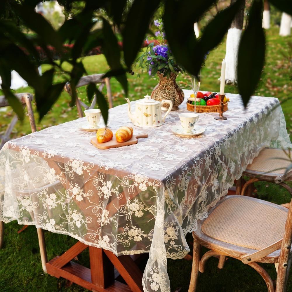 Embroidered Table Cover Organza Table Linen High-end French Lace Tablecloth  Wedding