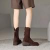 Fashion Brown Round Toe Half High Boots for Women British Style Goth on Promotion 2025 New Offer in Trend Gothic Mid Calf Shoes Woman