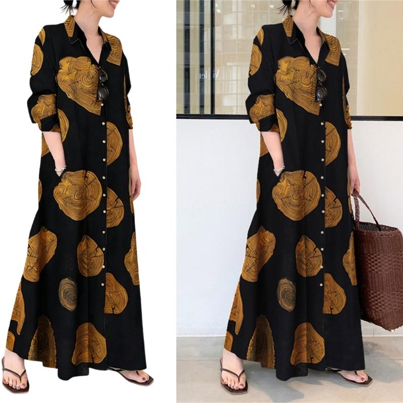 Muslims Maxi Dress Elegant Long Sleeve Floral Printed Middle East Dubai Arabic Moroccan Kaftan Robes for Womens Girls
