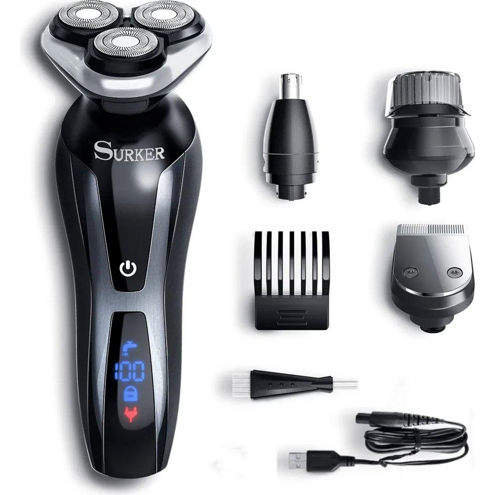 4-in-1 Beard Trimmer for Man Waterproof Electric Shaver with 3 Floating Heads Clipper USB Charging Digital Display