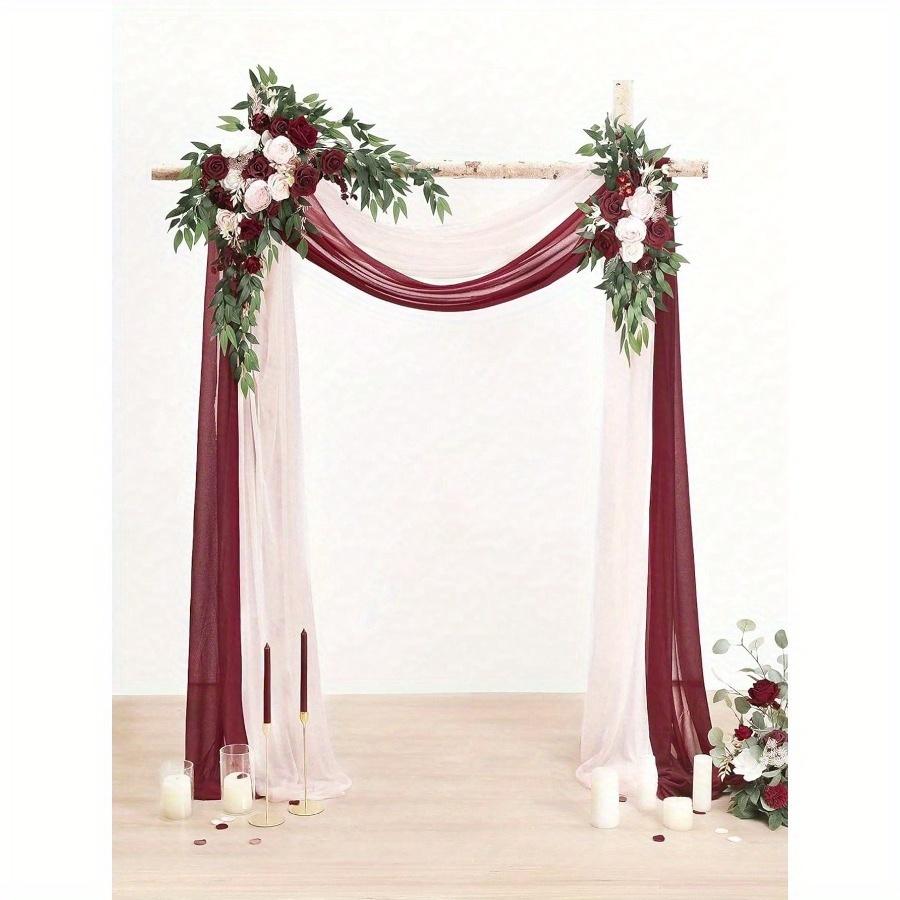 2pcs-Wedding Arch Flowers, Artificial Burgundy Wedding Flowers, Wedding Welcome Sign Decoration and Arch Flowers for Wedding Reception