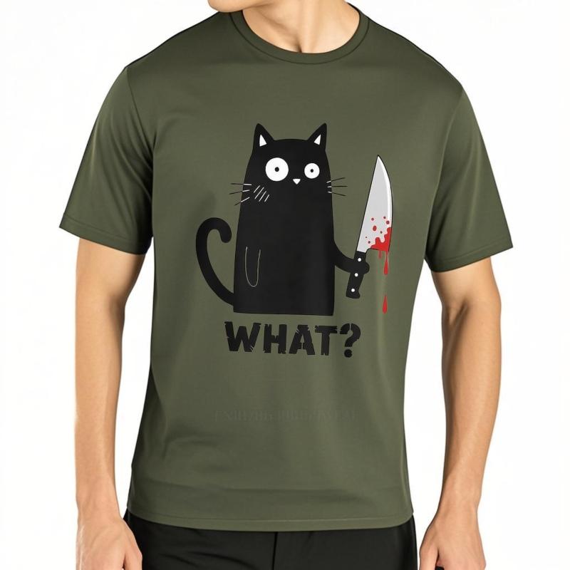 Men Brand T-shirt Oversized Summer For Man T-shirt Black Cat Holding Knife With Blood Short Sleeve Travel Crew Neck Tee Shirt