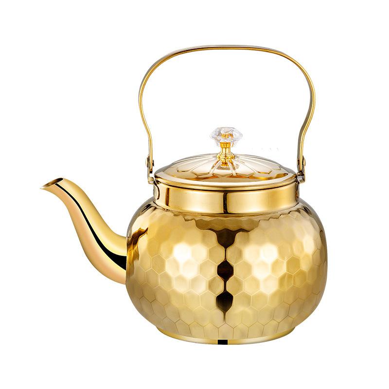 Luxury Gold Stainless Steel Water Kettle for Electric Ceramic Cooktop Coffee Tea Pot with Infuser Chinese Restaurant Tea Kettle
