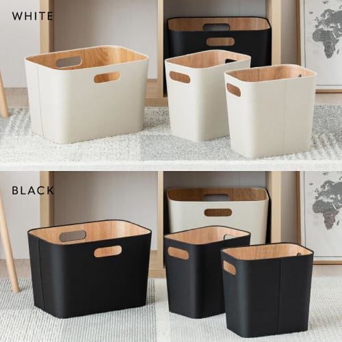 Doshisha Storage Boxes, Eco-Friendly Design Boxes, Set of 3, Large and Small, Canvas and Wood Finish, ESB-BK3P (1 Large Box: 36cm W x 26cm D x 24cm H,