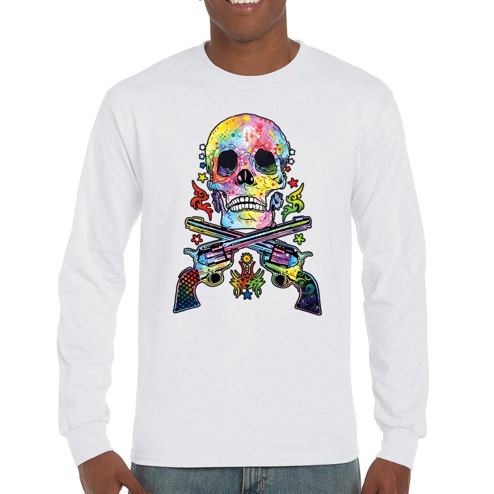 Dean Russo Art Skull and Guns Long Sleeve T-shirt Colorful 2nd Amendment S