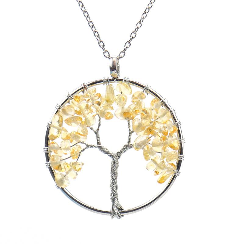 Silk-Wound Natural Gravel Crystal Tree Of Life, Colorful Natural Stone Fortune Tree Necklace Direct Sales N58
