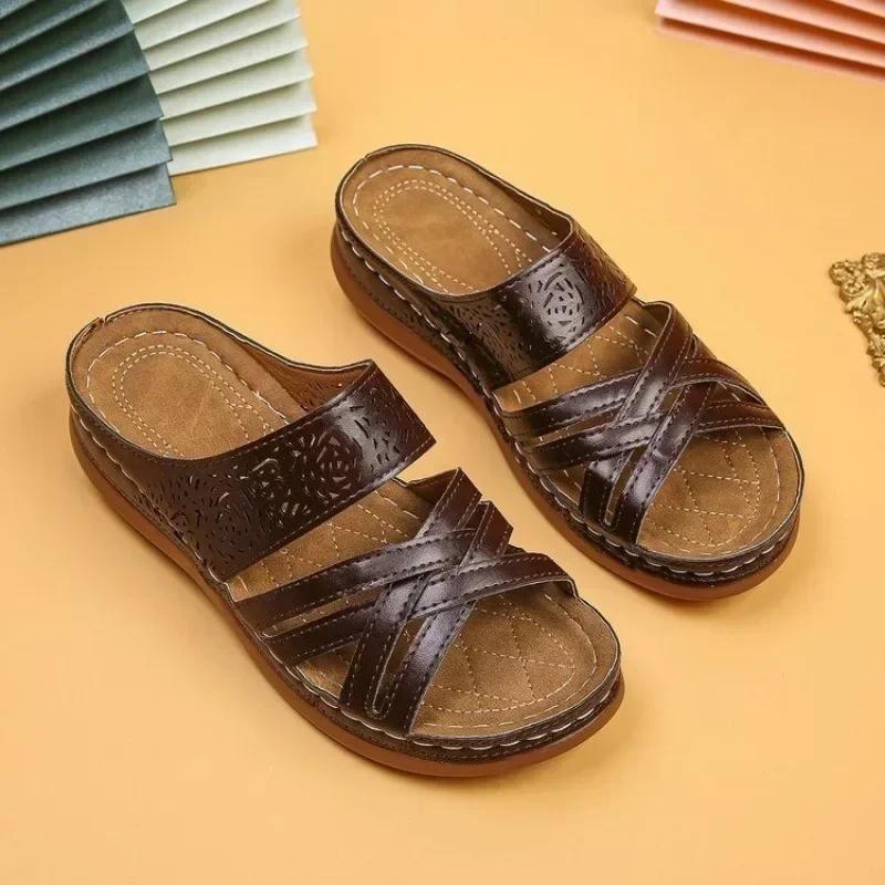 fashion Sandals Women  Summer Shoes Women Elegant Low Heels Sandals Summer Slippers Zapatos Mujer Wedge Heeled Sandals Female 2024