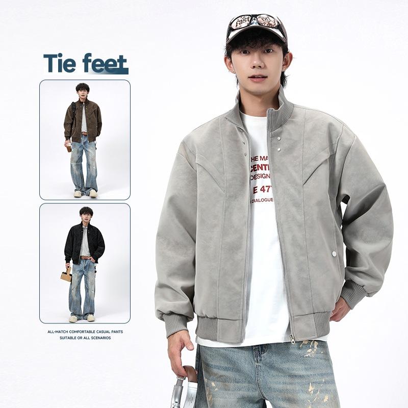 M-XL Spring and Autumn Men's Leather Jacket Season New Large Size Jacket Men's Lapel PU Leather Jacket Men's Corduroy Loose Trend Brand