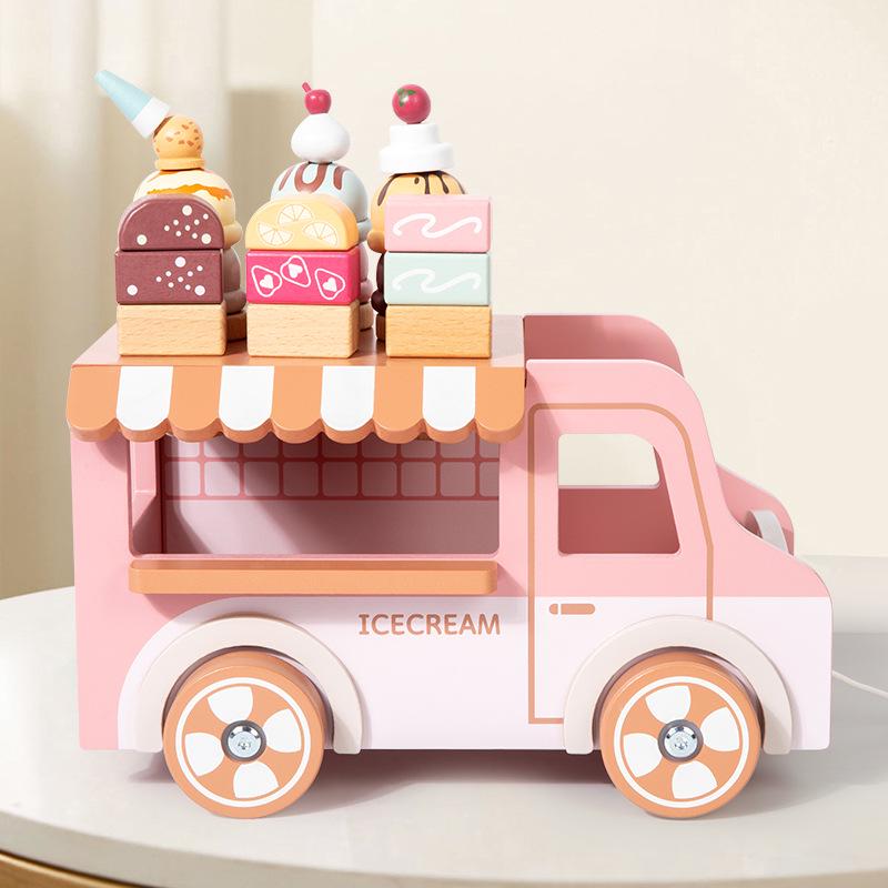 Wooden Ice Cream Cart Toy for Kids - Educational Pretend Play & Parent-Child Fun