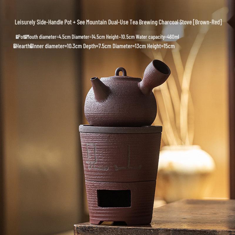 Guanlan Coarse Pottery Dual-use Charcoal Stove & Side-handle Teapot for Outdoor Tea Brewing