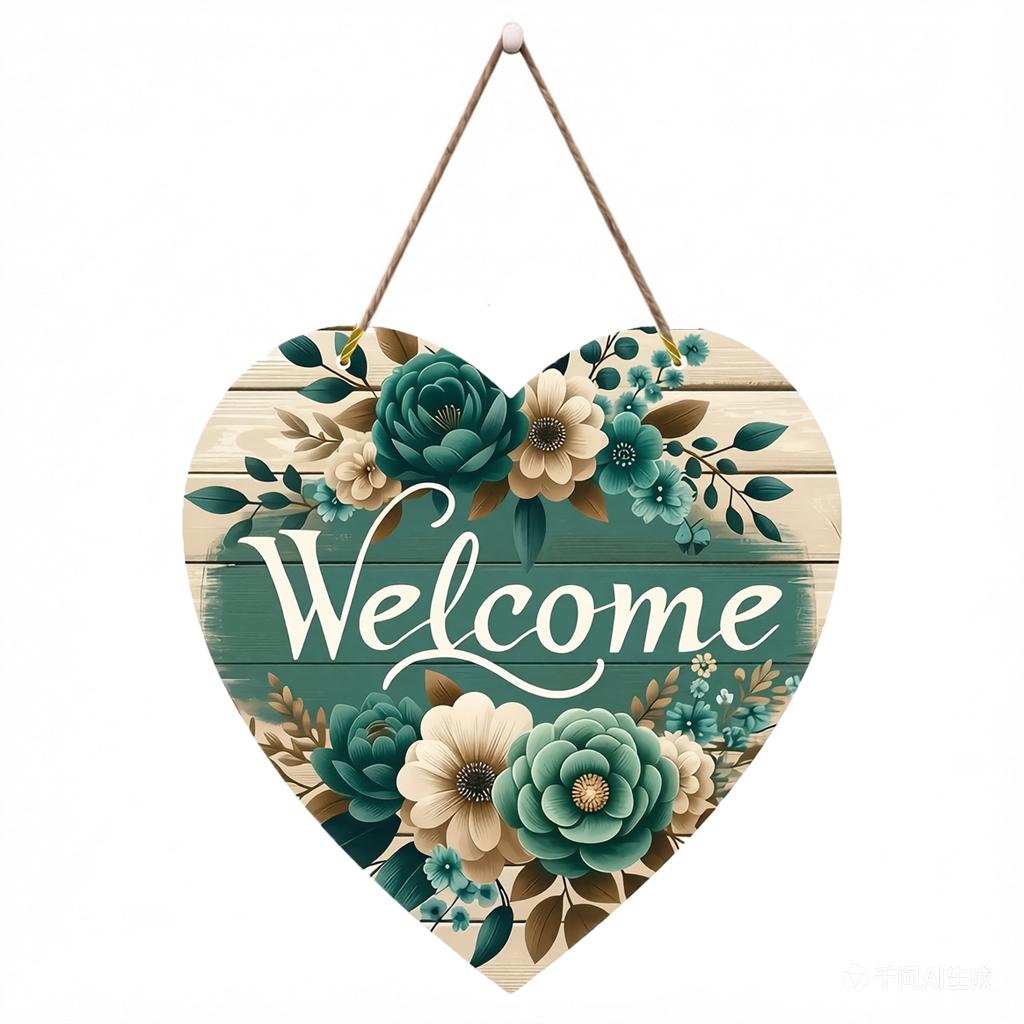 Round Wooden Welcome Sign Hanging Door Decor Floral Wreath Design Rustic Style Wall Ornament for Seasonal Holiday Parties Indoor Outdoor Use