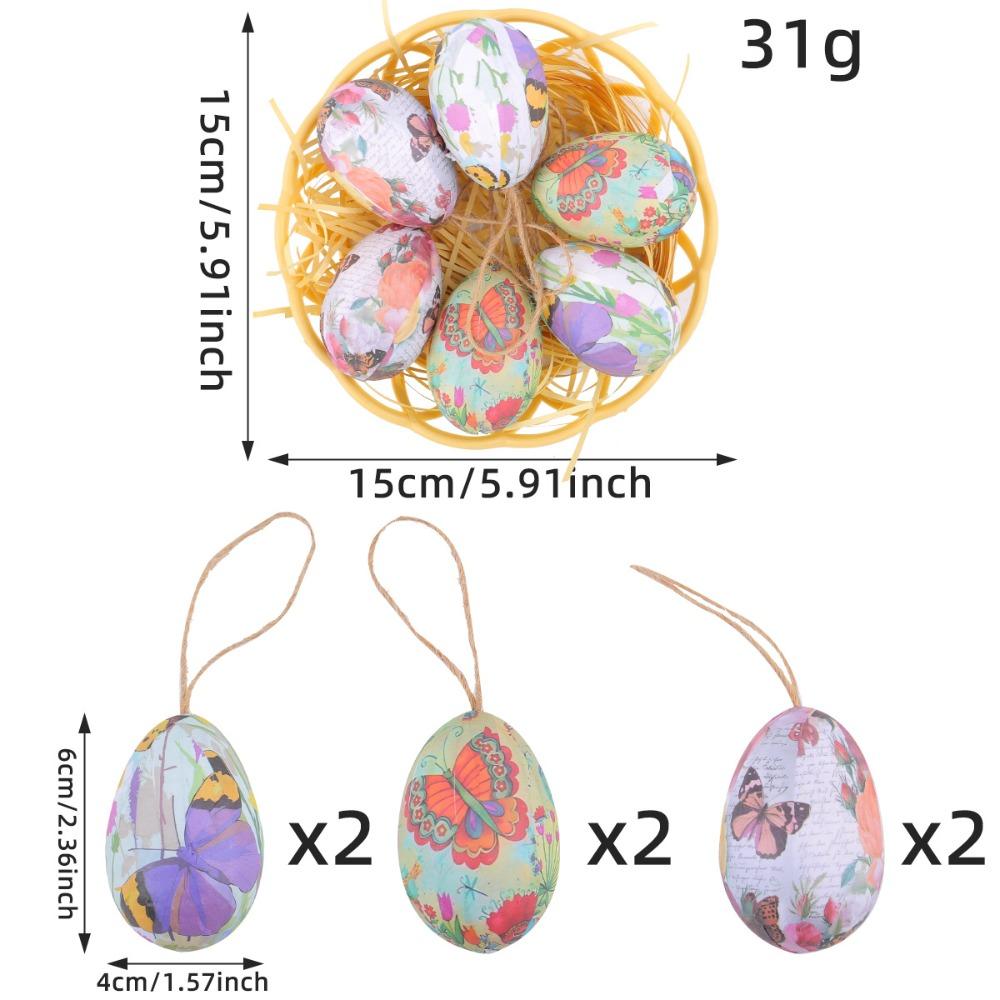 6PCS Plastic Easter Eggs Mini DIY Craft Bunny Eggs Hanging Ornament Colorful Multi-pattern Colorful Eggs Decoration