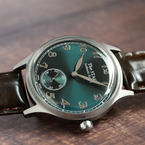 The STAC Japanese-made 36mm Classic Retro Watch for Men and Women, Blue-Green and Brown Crocodile Leather, ST-AR002