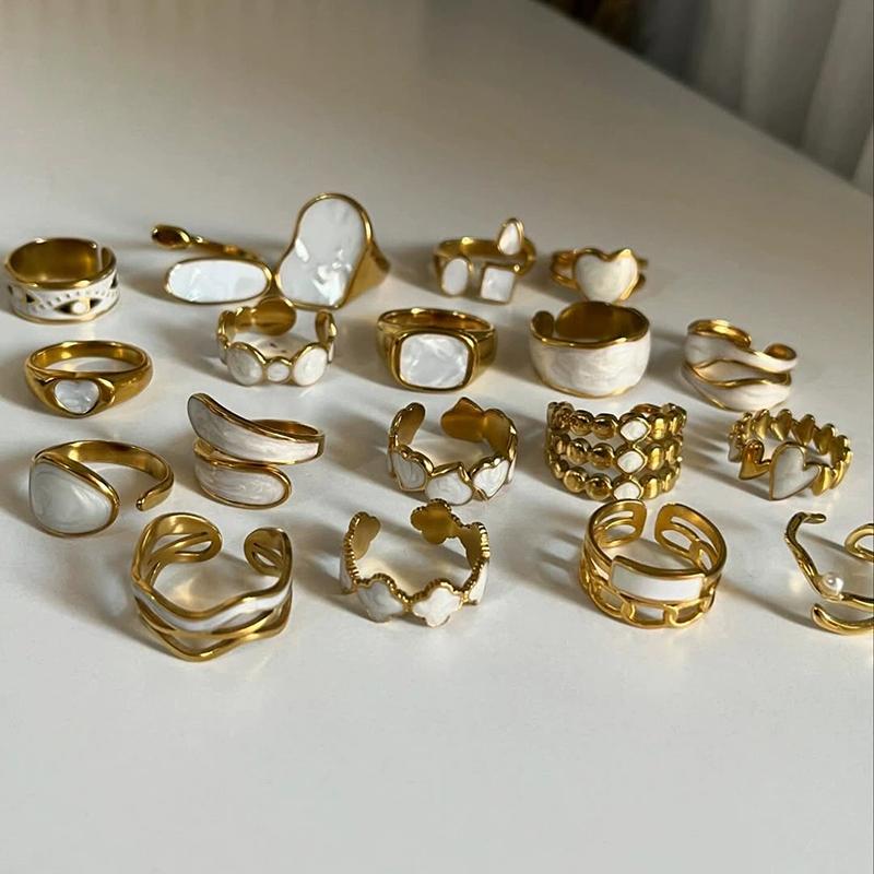Stainless Steel French White Enamel Rings for Women Drip Glaze Romantic Elegent Girl Ring Daily Wear Sweet Y2K Jewelry No Fading
