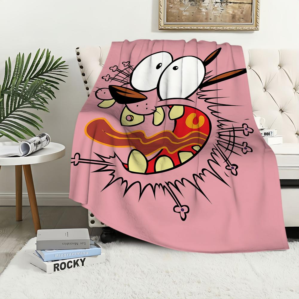C-Cowardly Blanket For Soft Throw C-Courage the Blanket D-Dog for Picnic Bed Sofa Home Cartoon Bedroom Cozy Warm Comfortable