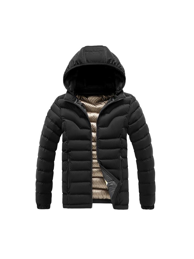 Light Cotton Coat Men's Winter Fashion Solid-colour Slim Removable Cap Thickened Hooded Comfortable and Versatile Jacket Men