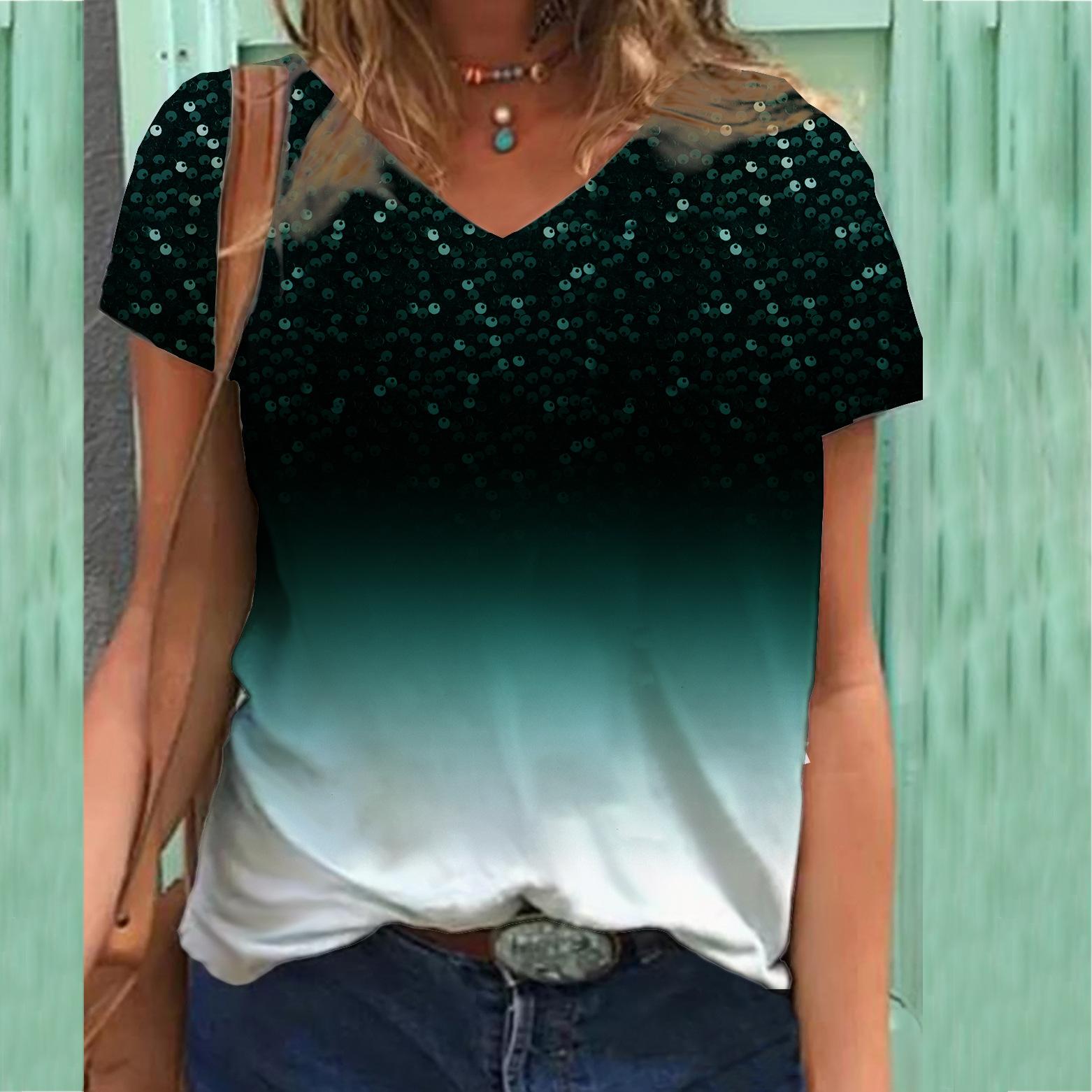 

Футболка с 3D-принтом на цветочную тематику, женская футболка с короткими рукавами и V-образным вырезом с 3D-принтом M