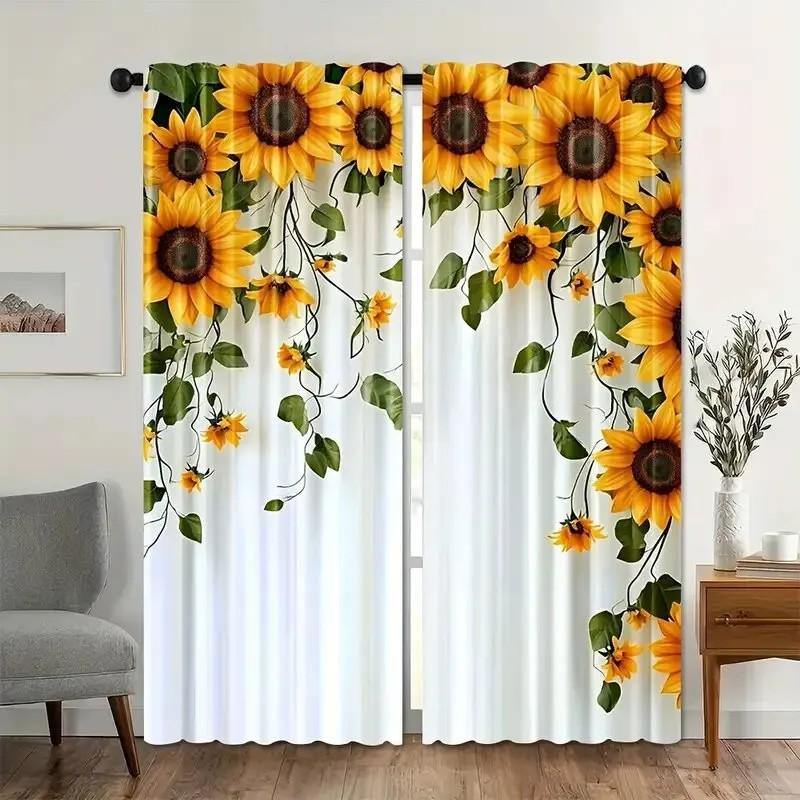 Set Of 2 Vibrant Sunflower Curtains Polyester Drapes Window Treatments Home Decor Holiday Summer Wi Curtain Blackout With Rod Pocket