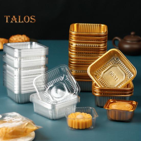 100Pcs Moon Cake Trays Waterproof Multipurpose BPA Free Durable Clear Golden Mooncake Holder for Mid-Autumn Festival