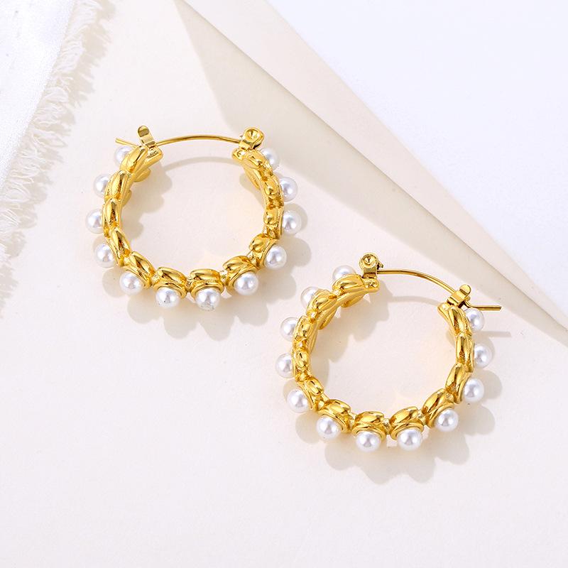 Elegant Pearl Zircon Earrings: Chic & High-End Stainless Steel Design for Women