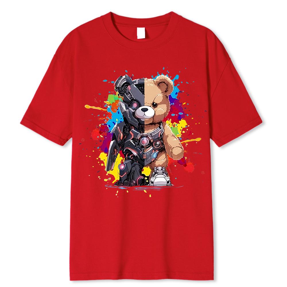 Mech Warrior Bear Printing Women T-Shirt Creativity Casual Tee Shirts Street Hip Hop Short Sleeve Basic All-Match Tide Tshirts