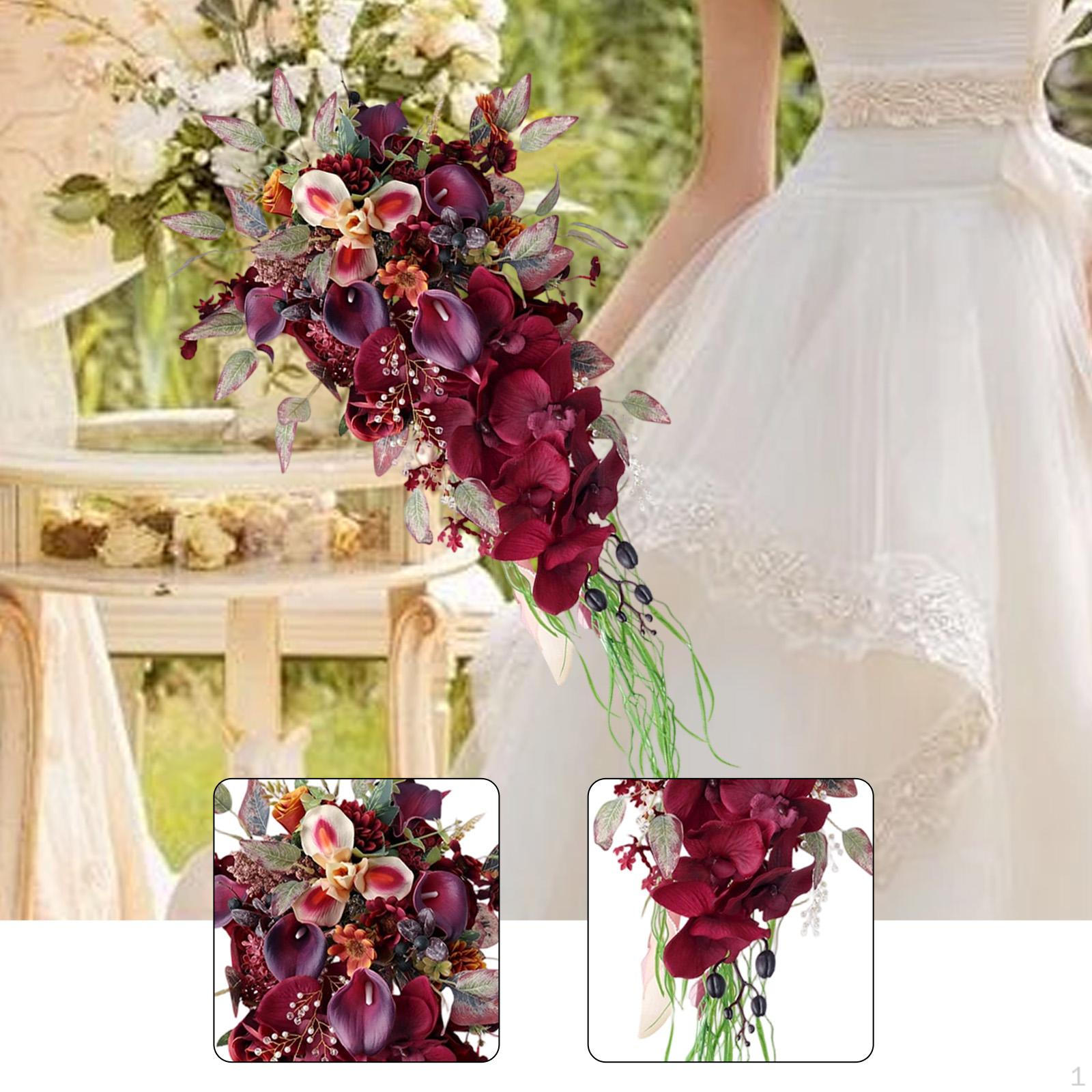 

Waterfall Bridal Bouquet Lifelike Rose Wedding Birthday Gifts