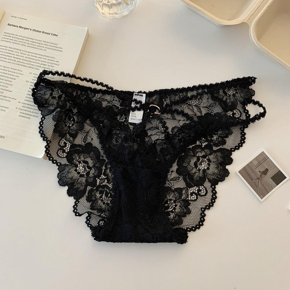 Slightly Tipsy Love - Purple Lace Low-Waist Breathable Cotton Panties with Cross Cutout
