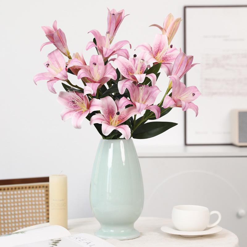 New high-luxury 3D small lily simulation flower, light luxury home decoration 3 lilies