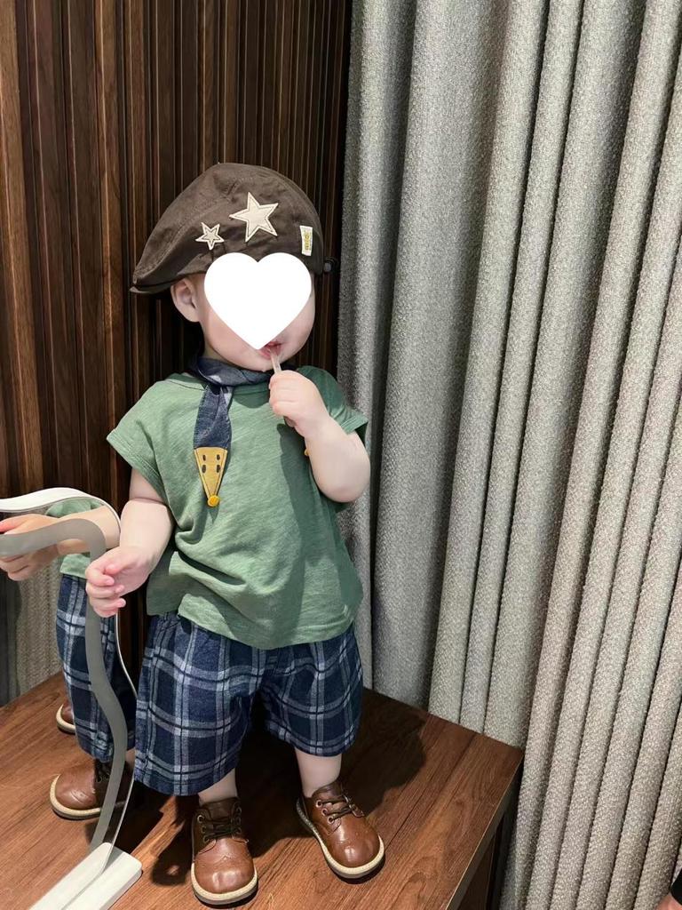 Summer Plaid Sleeveless Vest & Shorts Set for Kids