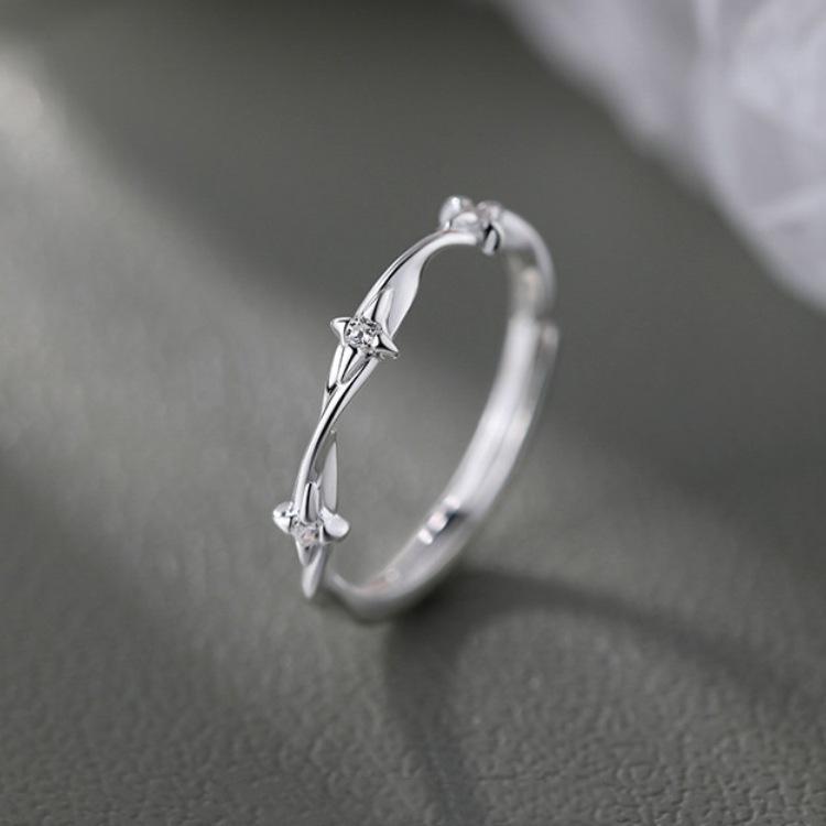 PANJBJ 925 Sterling Silver Star Zircon Rings for Women Sweet Minimalist Office Romantic Jewelry Gift Prevent Allergy Dropship