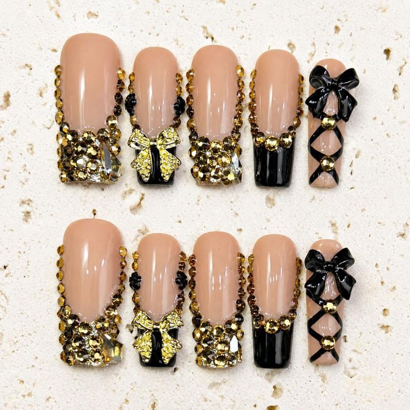 Square Black French Press-On Nails Handmade Artificial Nail Tips Women Sweet Chic Ins Style Small