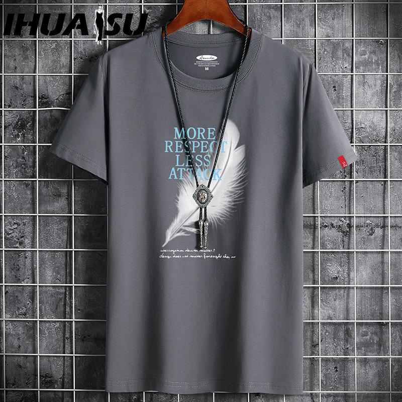 

Футболка с коротким рукавом IHUASU из хлопка, мужская модная свободная рубашка с коротким рукавом, напечатанная сострадательная рубашка XXXXXXL темно-серого
