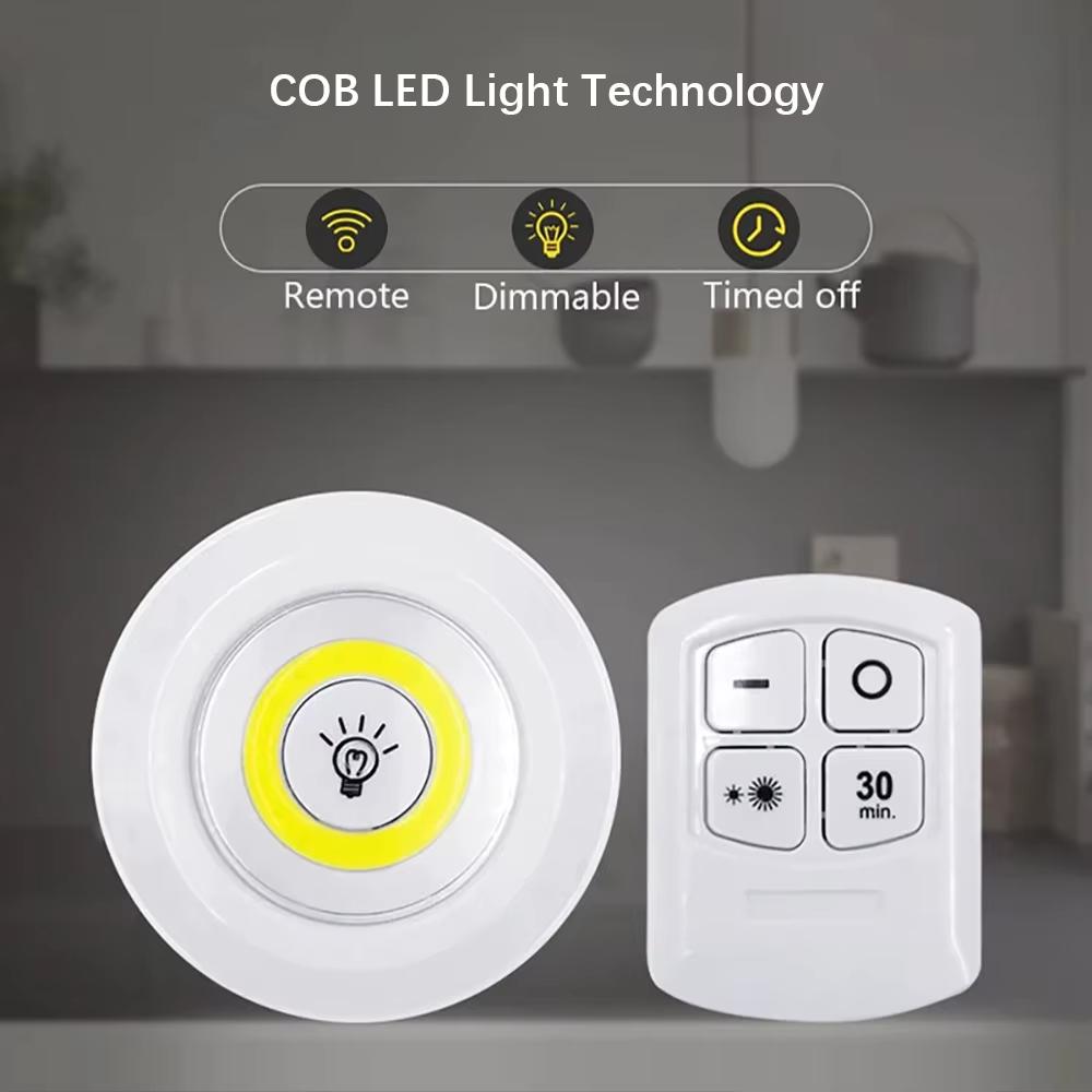 Wireless LED Under Cabinet Light 3W Super Bright COB Night Lamp Remote Control Dimmable Battery Wardrobe Closet Bedroom Kitchen Light