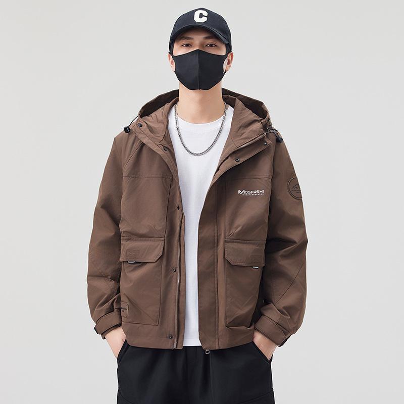 

Hong Kong Style Outdoor Tooling Hooded Jacket Men S Casual Loose Sports Function Trendy Brand Spring And Autumn Mountain Jacket 5XL (recommended weight 195-107.5 kg) кофейный
