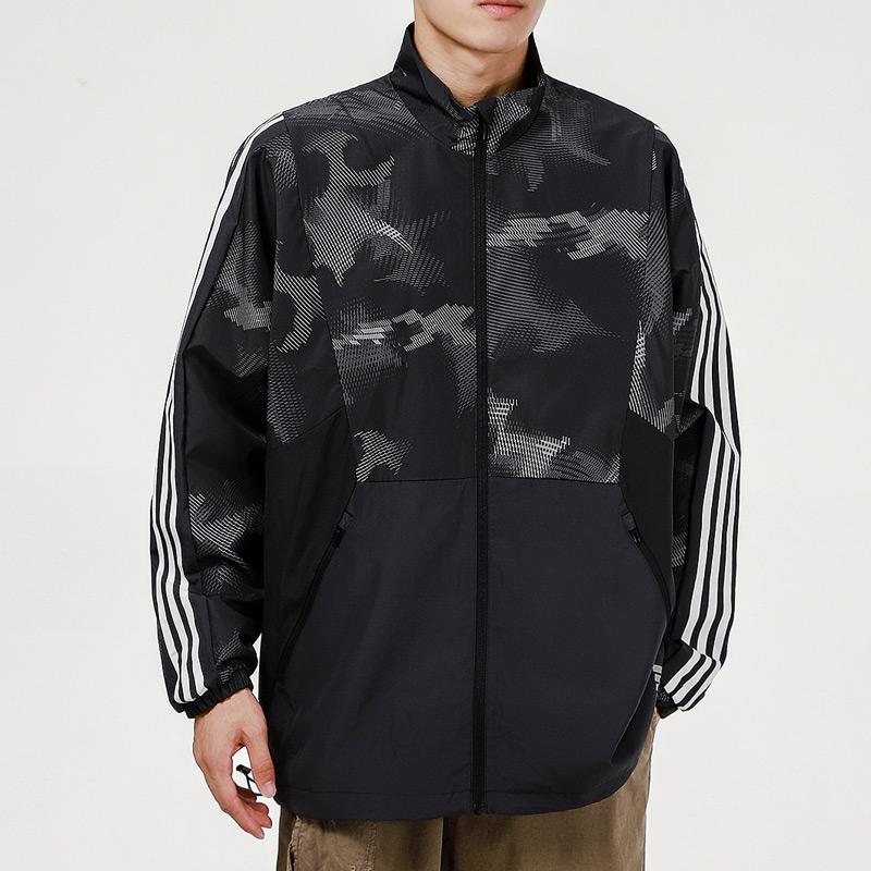 Adidas Wv Newblock Camouflage Stand Collar Jacket Men Jackets Black H40236