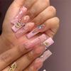 24-Piece Colored Flower Diamond French Manicure False Nails - European & American Style