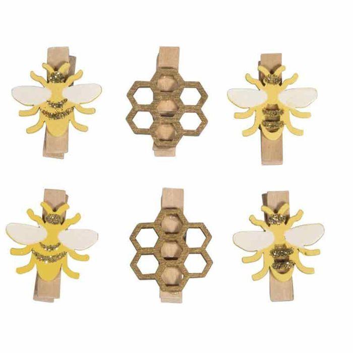 Pinces en bois Abeilles, 2,5x3,5cm, sct.-LS 6pces, Colore
