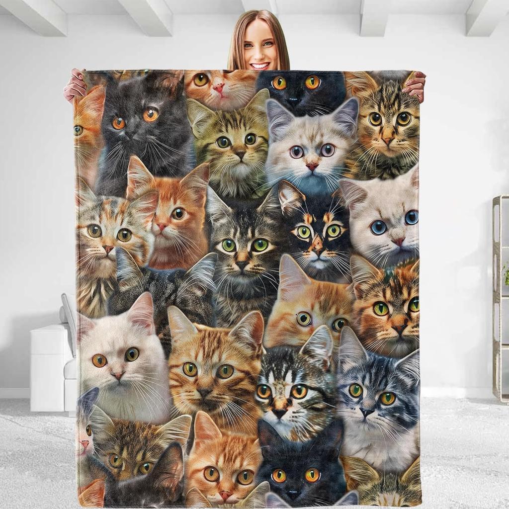 Funny Cats Throw Blanket - Soft Plush Flannel Blanket, Fuzzy, Anti-Pilling for Sofa, Bedroom, Bed, Outdoor Blanket for Men Boy