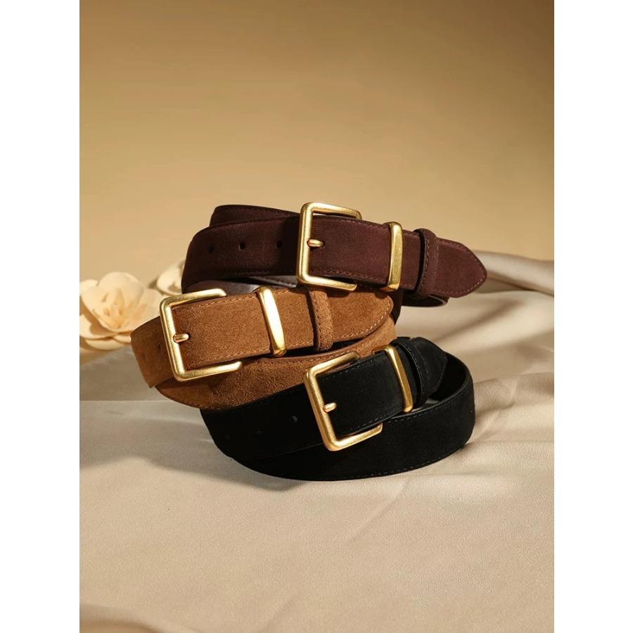 Luxury Suede Cowhide Leather Belt for Women Vintage Style with Gold Buckle 3.3cm Wide Waistband for Dresses And Jeans