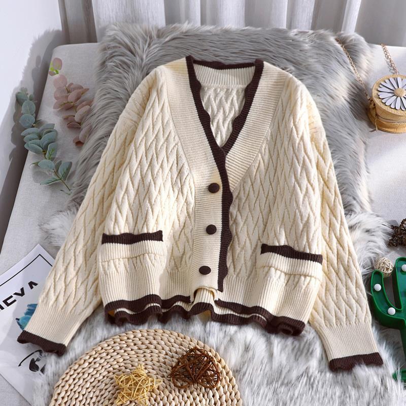 Short Knitted Cardigan for Women Spring Autumn Korean Loose Lazy Style Top Student Sweater Coat