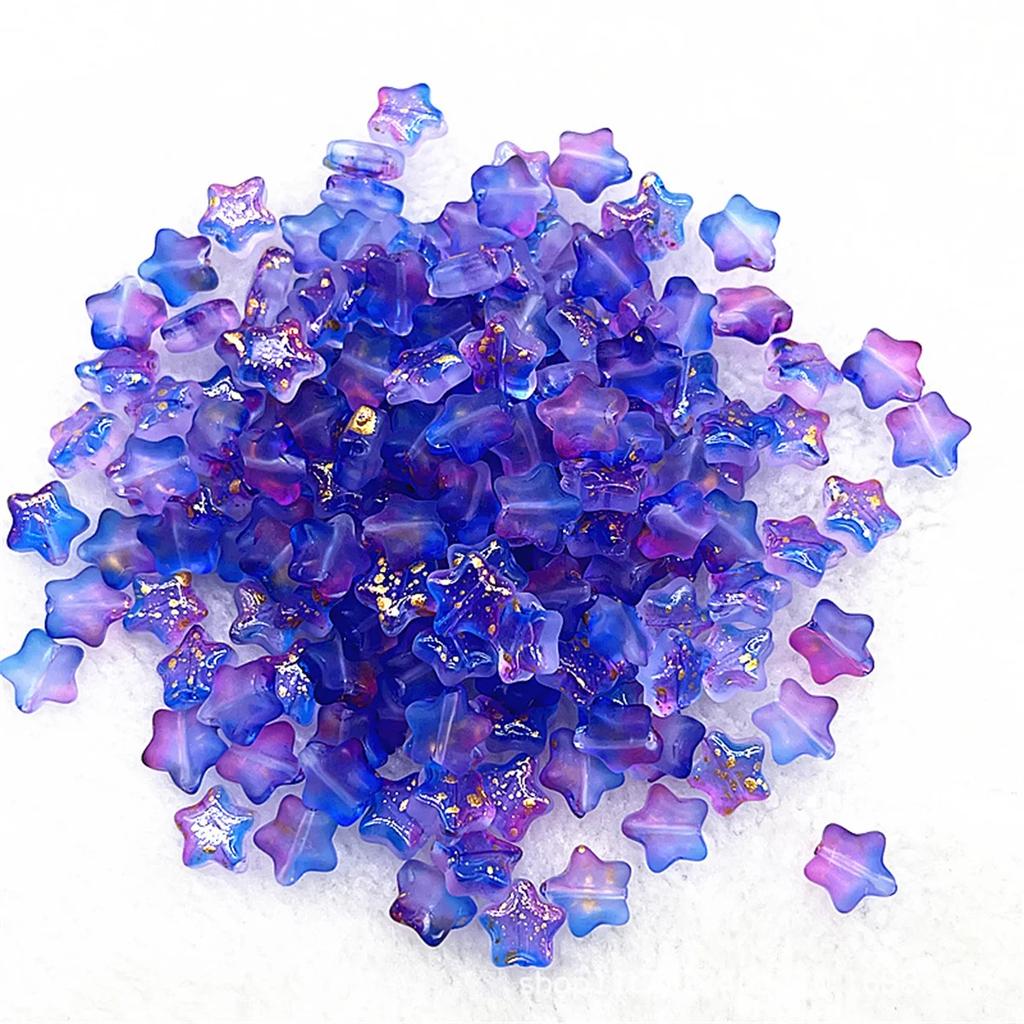 Colorful 30pcs 8mm Mini Polychrome Cute Gradient Five-pointed Star Glass Beads Loose Spacer Beads Jewelry Making DIY Handmade