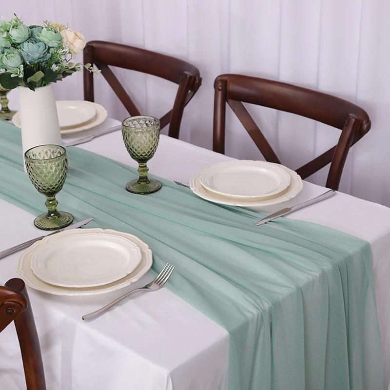 Chiffon Like Table Runner with Silver Sparkle for Wedding Rustic Boho Wedding Party Bridal Shower Decorations Birthday Party