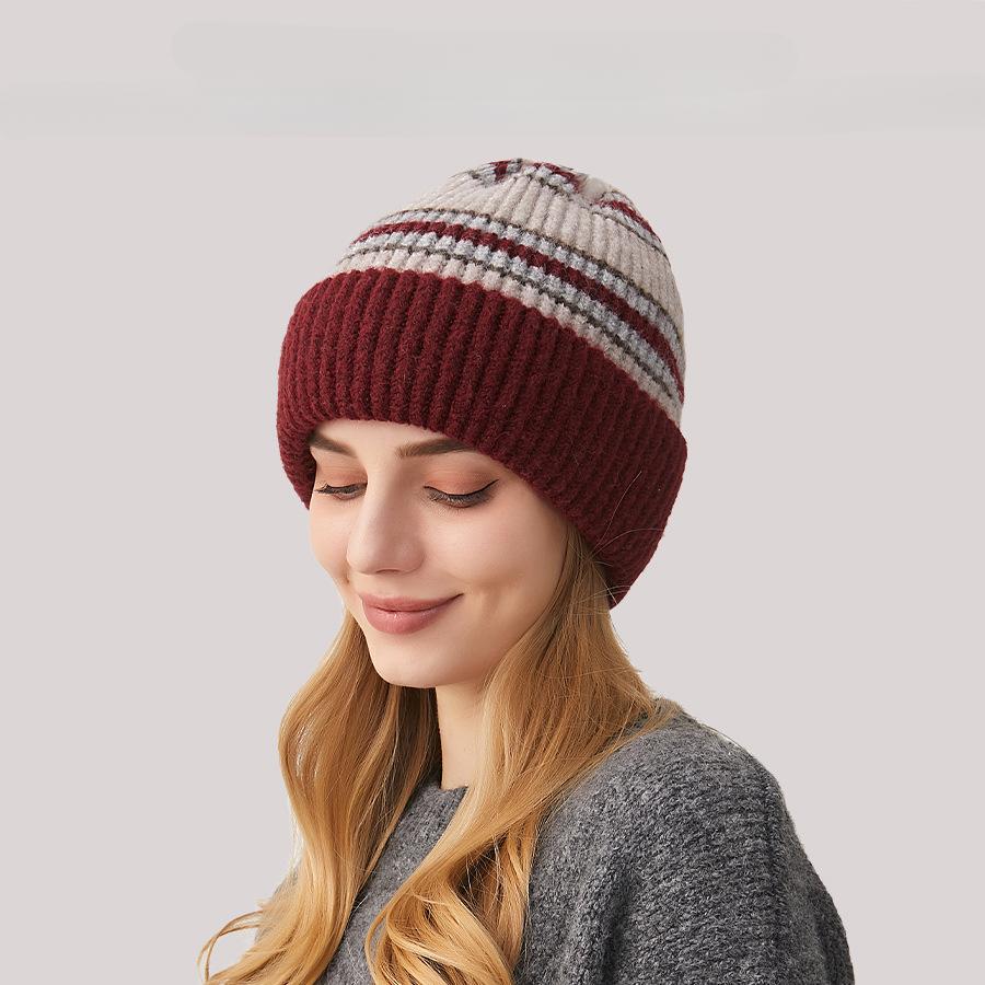 

Зимние теплые шапки для женщин, повседневные вязаные шапки-чепчики, мужские шапки в полоску, хип-хоп, унисекс, женские шапки-бини M（56-58cm）