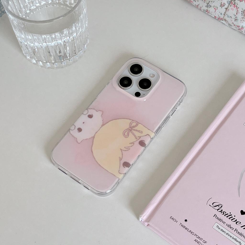 Capa de Celular Fofa de Gato e Menina Cartoon Fundo Rosa INS para iPhone 17 16 15 14 13 Pro Max Capa Traseira