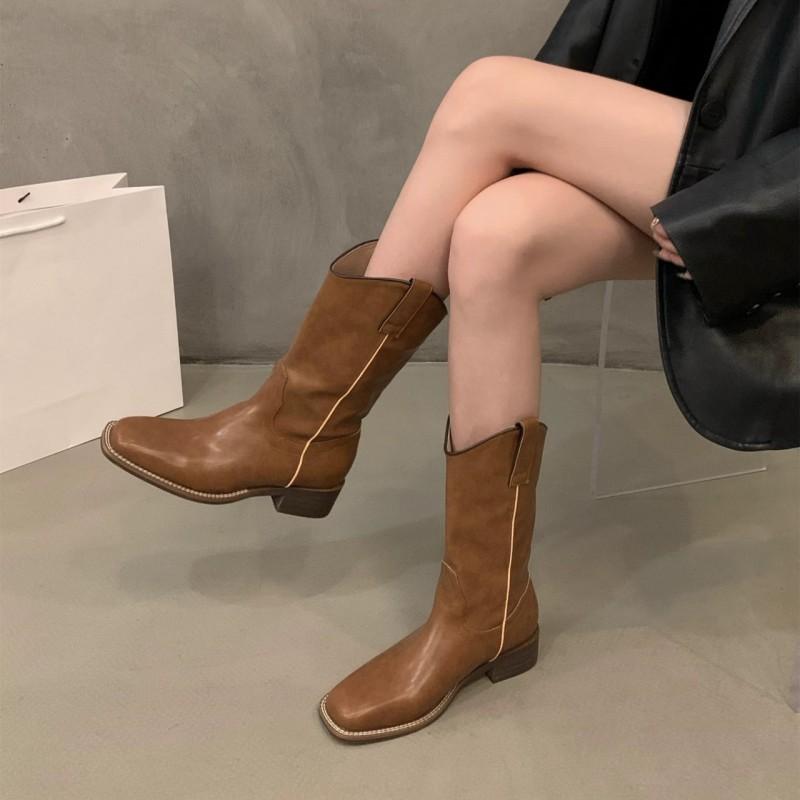 

Новые квадратные носки на толстом каблуке однотонные модные женские туфли элегантные износостойкие удобные повседневные длинные сапоги Zapatos Mujer 35