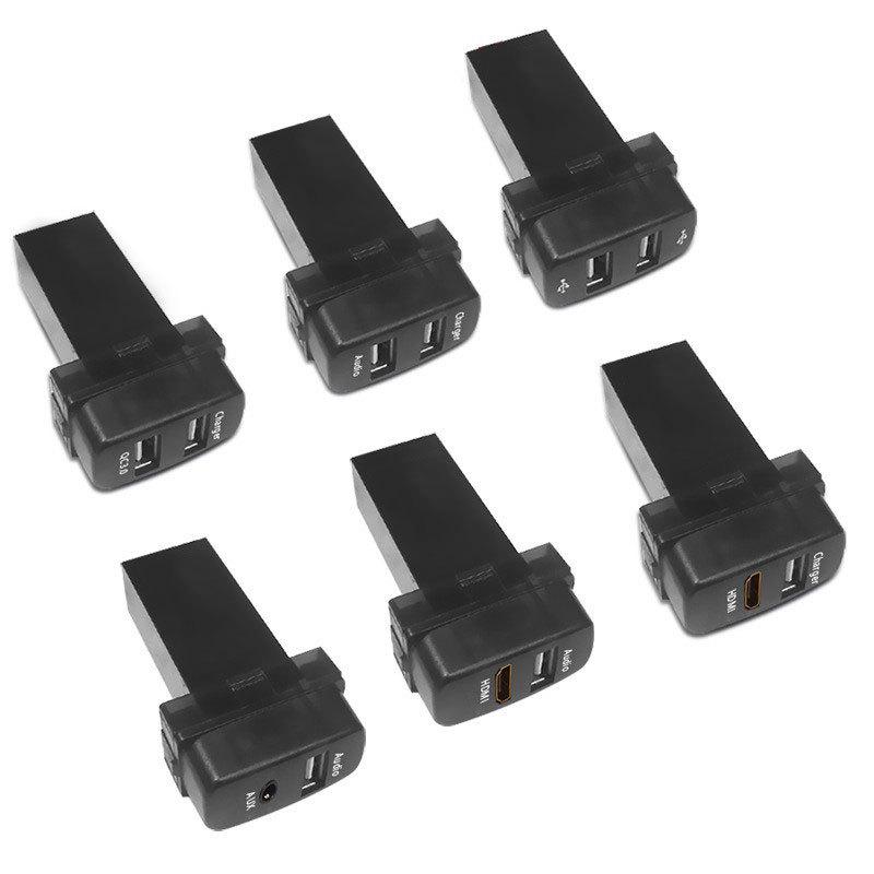 Mitsubishi Dual USB Car Charger with QC3.0 Fast Charge, AUX, HDMI, and USB Flash Drive Support