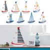 Mediterranean Style Seashell Ship Model 15*11*3cm Miniature Boat Figurine  Office Room Livingroom