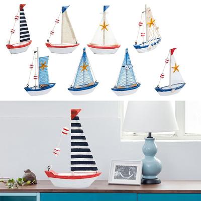 Houten Zeilboot Model Mediterrane Stijl Miniatuur Boot Beeldje Kantoor Kamer Woonkamer