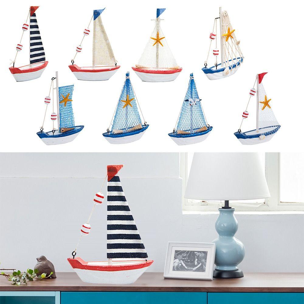 Mediterranean Style Seashell Ship Model 15*11*3cm Miniature Boat Figurine  Office Room Livingroom