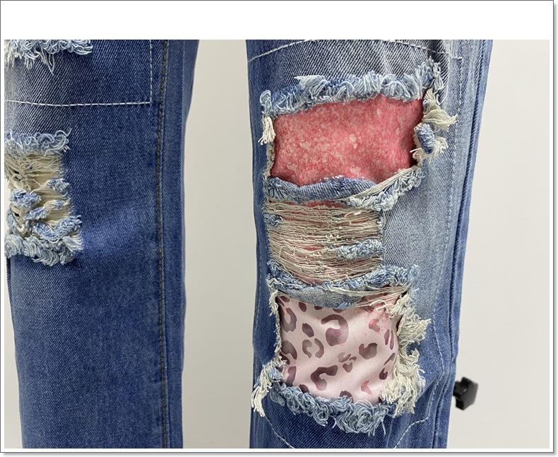 Damen-Jeans mit Rissen, Frühjahr 2025 – Lässige lange Hose mit Printapplikationen